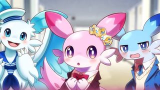 Palworld ~ More Than Just Pals cropped trailer screenshot of three pals - Chillet, Chillet Ignis, and Quivern - speaking with the player.