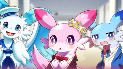 Palworld ~ More Than Just Pals cropped trailer screenshot of three pals - Chillet, Chillet Ignis, and Quivern - speaking with the player.