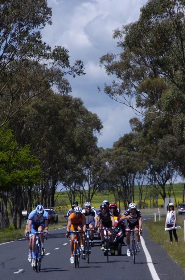Nathan Earle (Genesys Wealth Advisers) rides second wheel in the chase group while three riders are down the road inside the final 50 kilometres.
