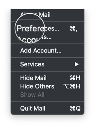 Mail on Mac, Menu Bar, Preferences