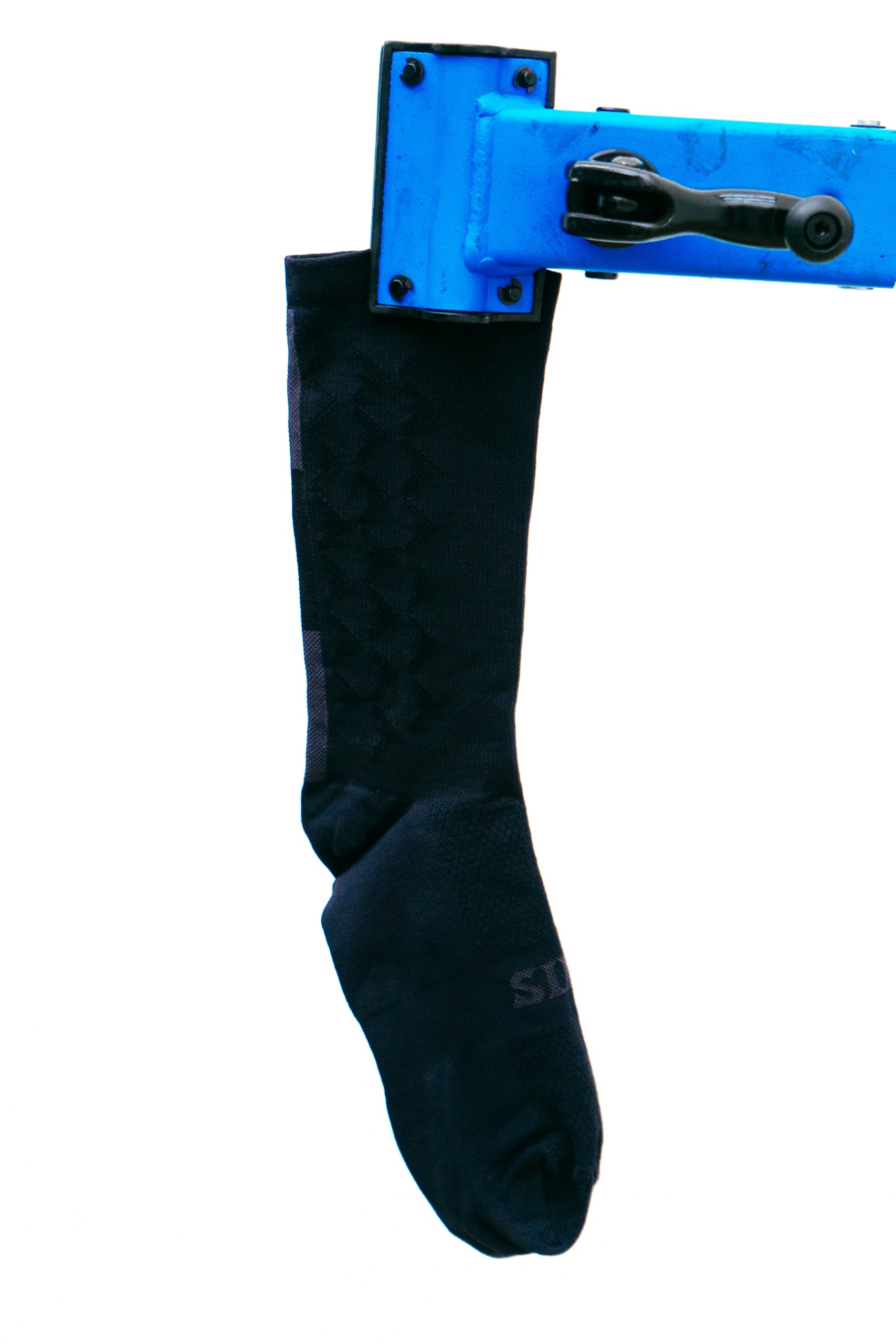 A close up shot of some socks being tested in the wind tunnel