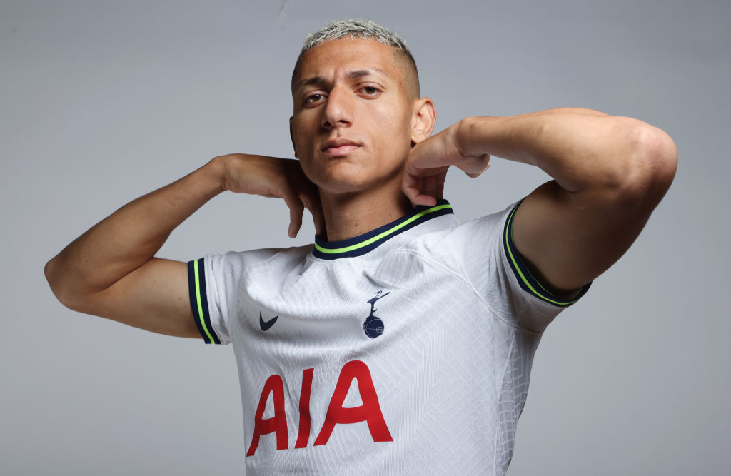 Tottenham Hotspur's new signing Richarlison poses for a photo at the Tottenham Hotspur Training Center on July 09, 2022 in Enfield, England.