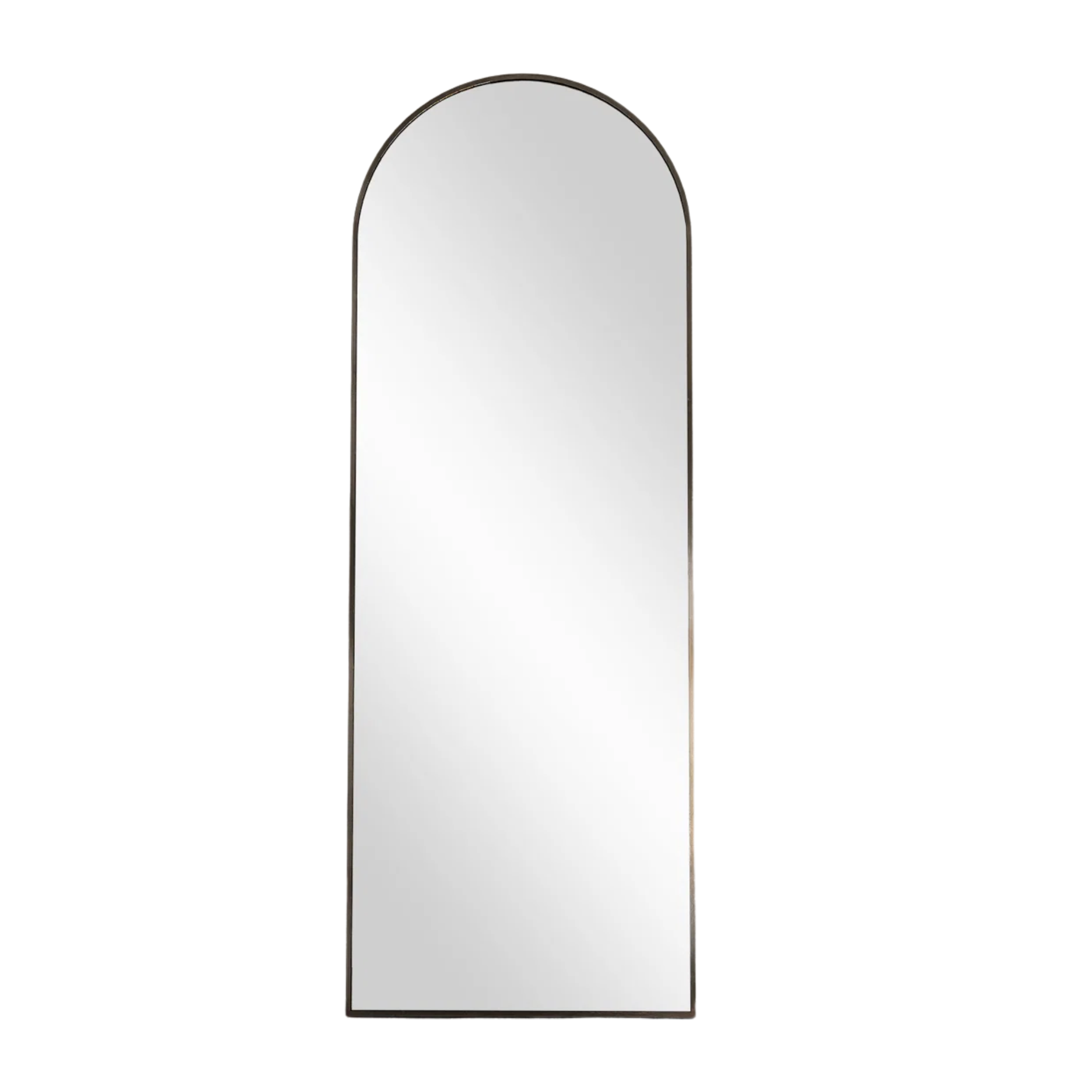 a tall mirror with an arched top