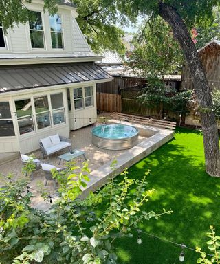 stock tank pool from Cowboy Pools on patio