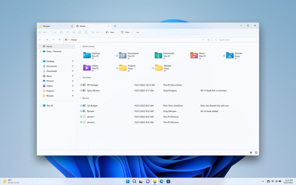 Novo explorador de arquivos do Windows 11 com guias