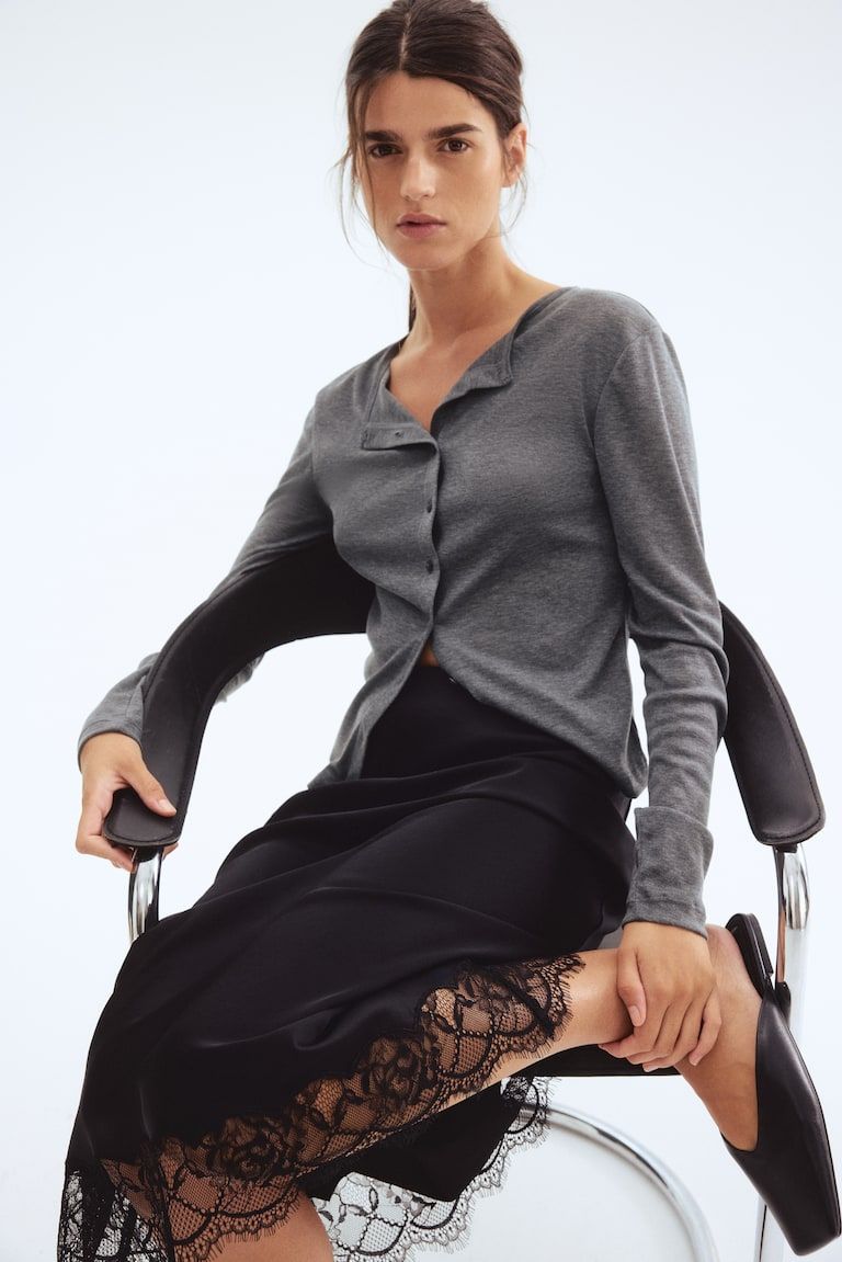 Fine-Knit Button-Front Top