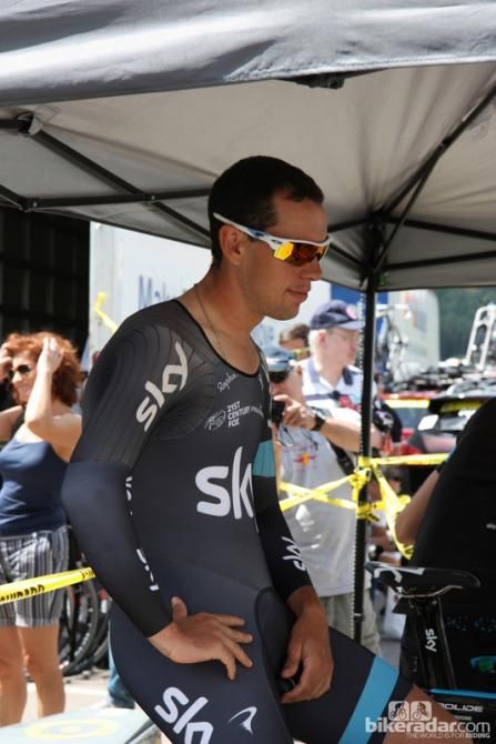 With its scooped neck and super-thin back and arms, the Team Sky skinsuit is hard to miss