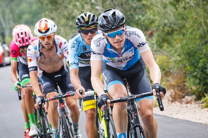 Ben Hermans (Israel Cycling Academy) leads a chase group up Empire Pass on stage 6 of the 2018 Tour of Utah