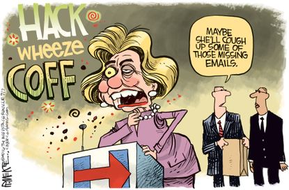 Political cartoon U.S. Hillary Clinton coughing