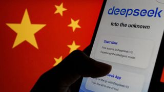 DeepSeek app in front of China flag