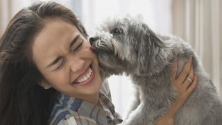 dog licking lady's face