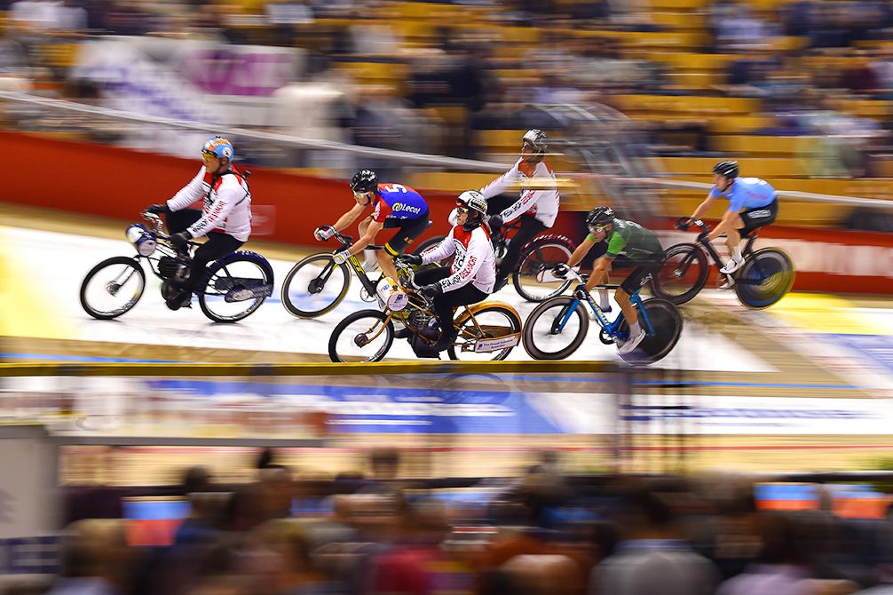 Riders compete in the derny race