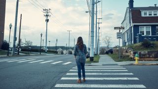 Road, Window, Road surface, Pedestrian crossing, Infrastructure, Street, Asphalt, Outerwear, Overhead power line, Urban area,