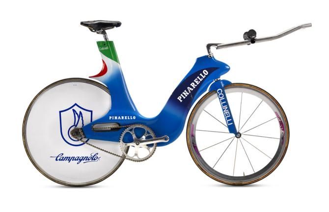 Pinarello's manifistation of the "Superman" position which Andrea Collinelli used to win a gold medal in the individual pursuit at the 1996 Summer Olympics in Altanta