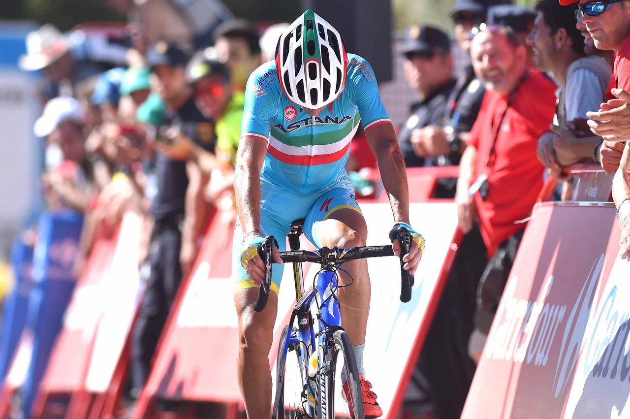 A tired Vincenzo Nibali crosses the line