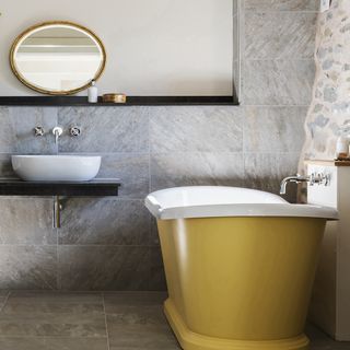yellow freestanding bath