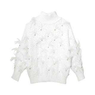 KarenMillen Lydia Millen Feather Embellished Chunky Cable Knit Jumper