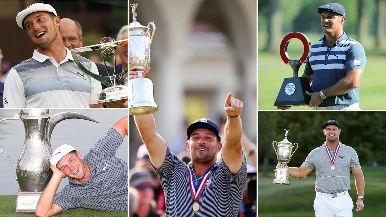 A five-image photo including some of Bryson Dechambeau&#039;s wins