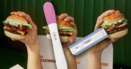 Burger King baby burgers and Burger King pregnancy test post from Instagram