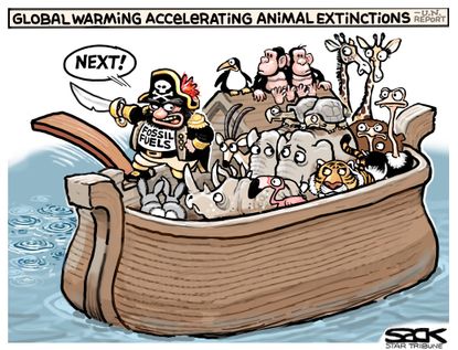 Editorial Cartoon U.S. U.N. report climate change global warming animal extinction pirate