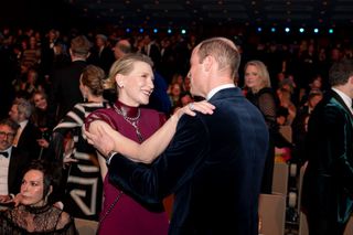 Prince William greets Cate Blanchett at the 2024 BAFTAs.