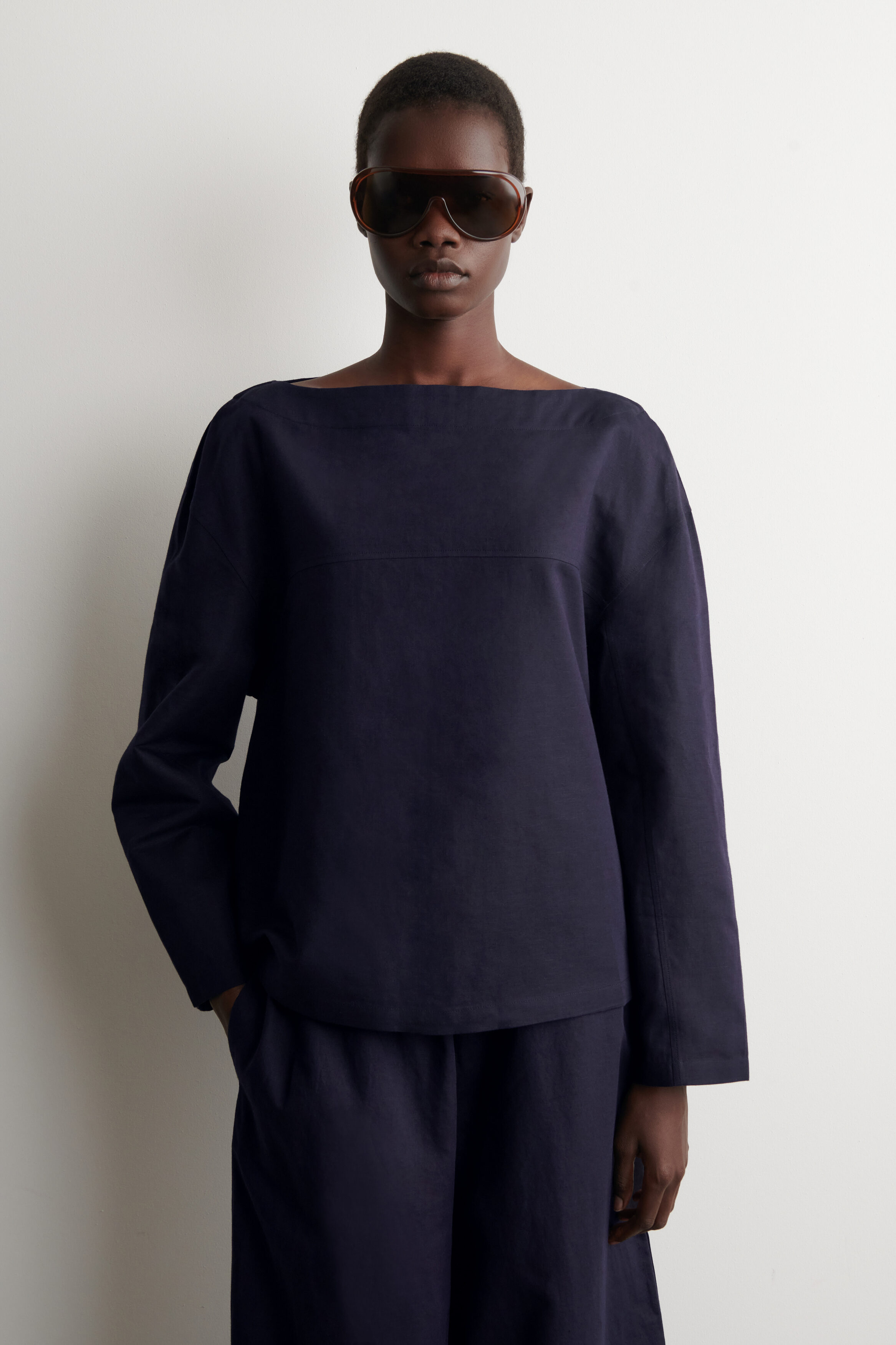 Boat-Neck Linen Blouse