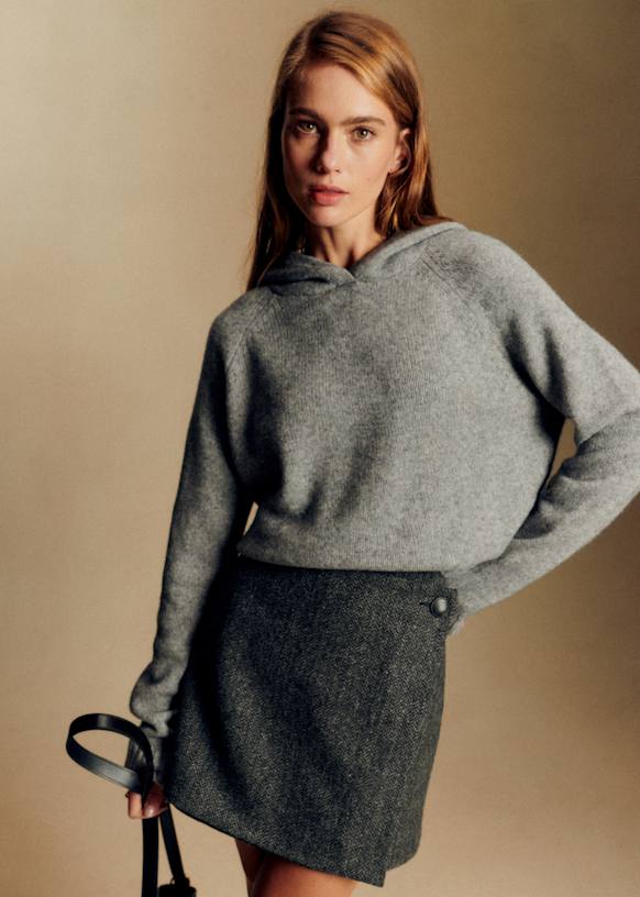 Laure Skirt - Grey Herringbone - Wool - S&amp;eacute;zane