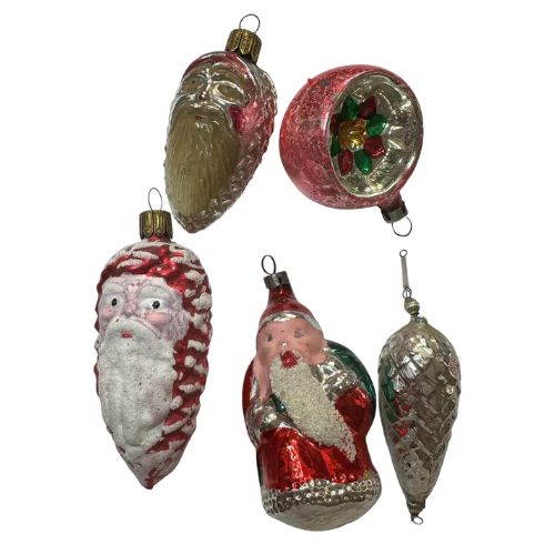 1930s Set of Five Mercury Glass Christmas Ornaments