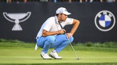 Winner Patrick Cantlay lines up a putt during the last BMW Championship to be played at Caves Valley Golf Club in Maryland, which was in 2021