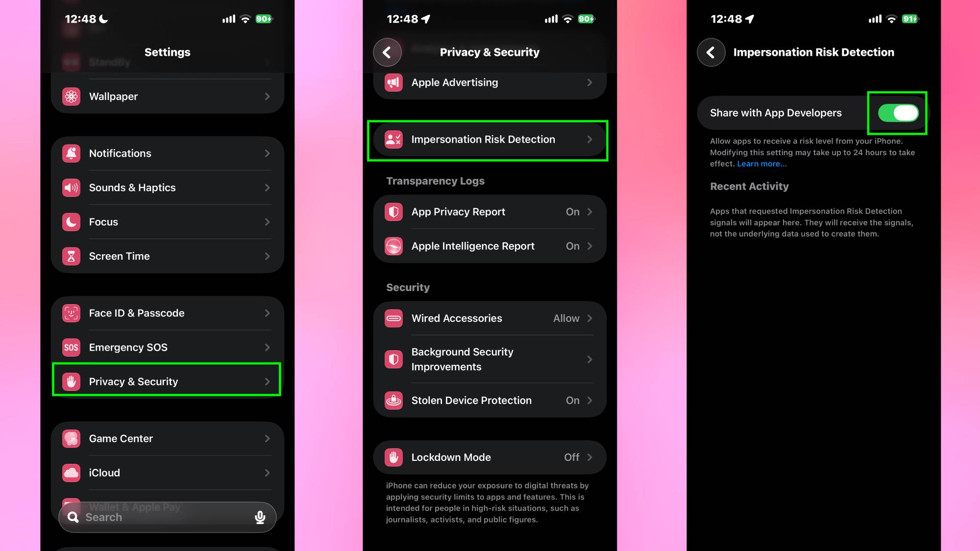 How to turn on Impersonation Risk Detection in iOS 27