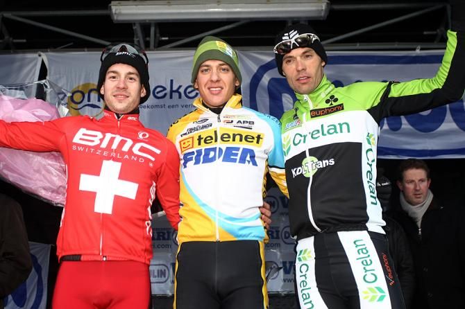 The podium in Zonnebeke: Julien Taramarcaz, Tom Meeusen and Sven Vanthourenhout