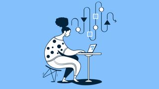 Cartoon of woman using laptop