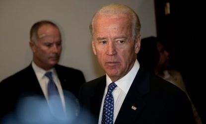 Vice President Joe Biden's office denies that he likened Tea Partiers to "terrorists" during a closed-door meeting.