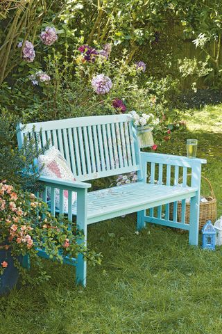 blue painted bench