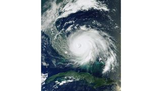 An image from the European Space Agency's Copernicus Sentinel-3 satellite features Hurricane Dorian as it pummels the Bahamas as a Category 4 storm, on Sept. 2, 2019 at 11:16 a.m. EDT (15:16 GMT).