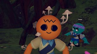 A zombie in Peak's new Roots biome with a player stood behind