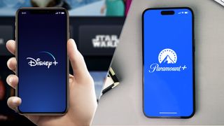 Disney Plus on a phone; Paramount Plus on a phone