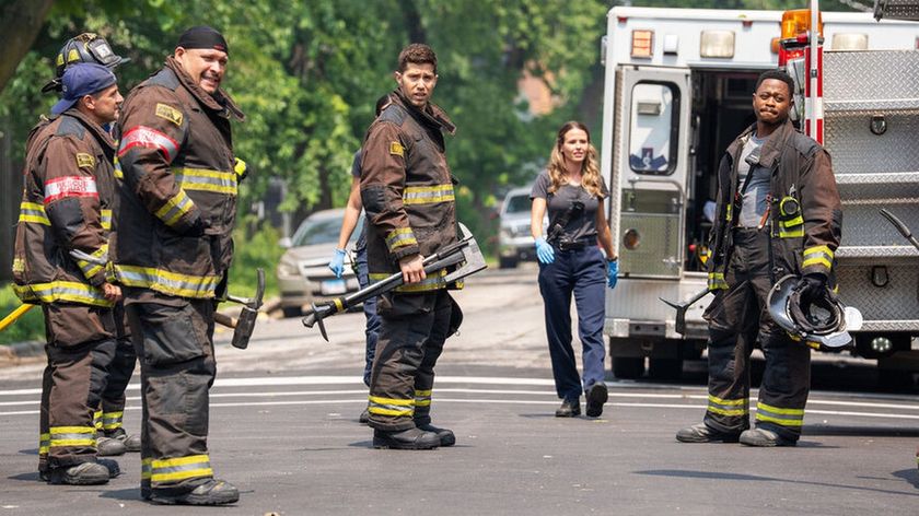 Anthony Ferraris, Joe Minoso, Brandon Larracuente, Jocelyn Hudon, and Daniel Kyri in Chicago Fire season 14