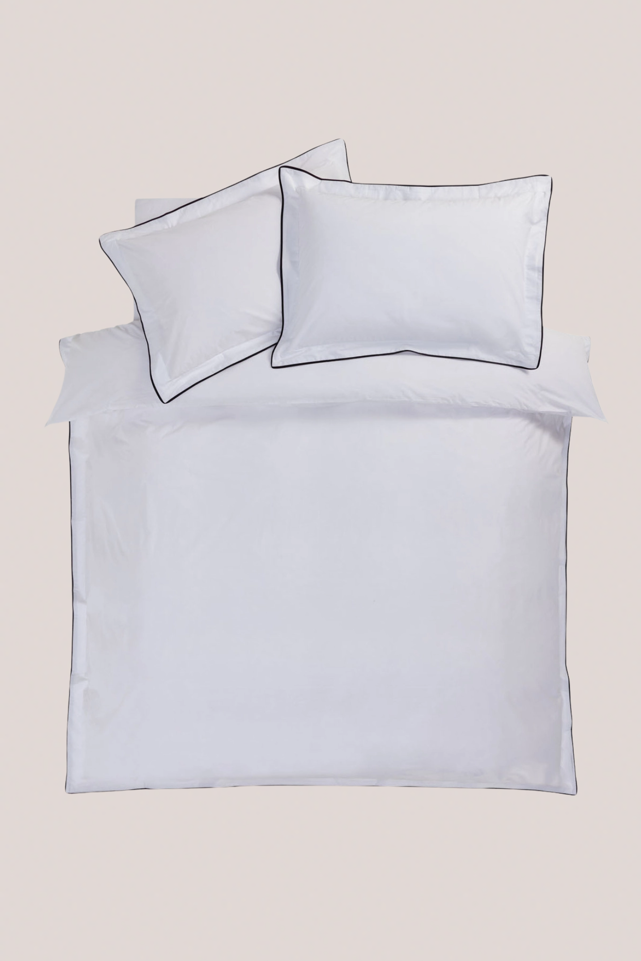 White bedding with black piping