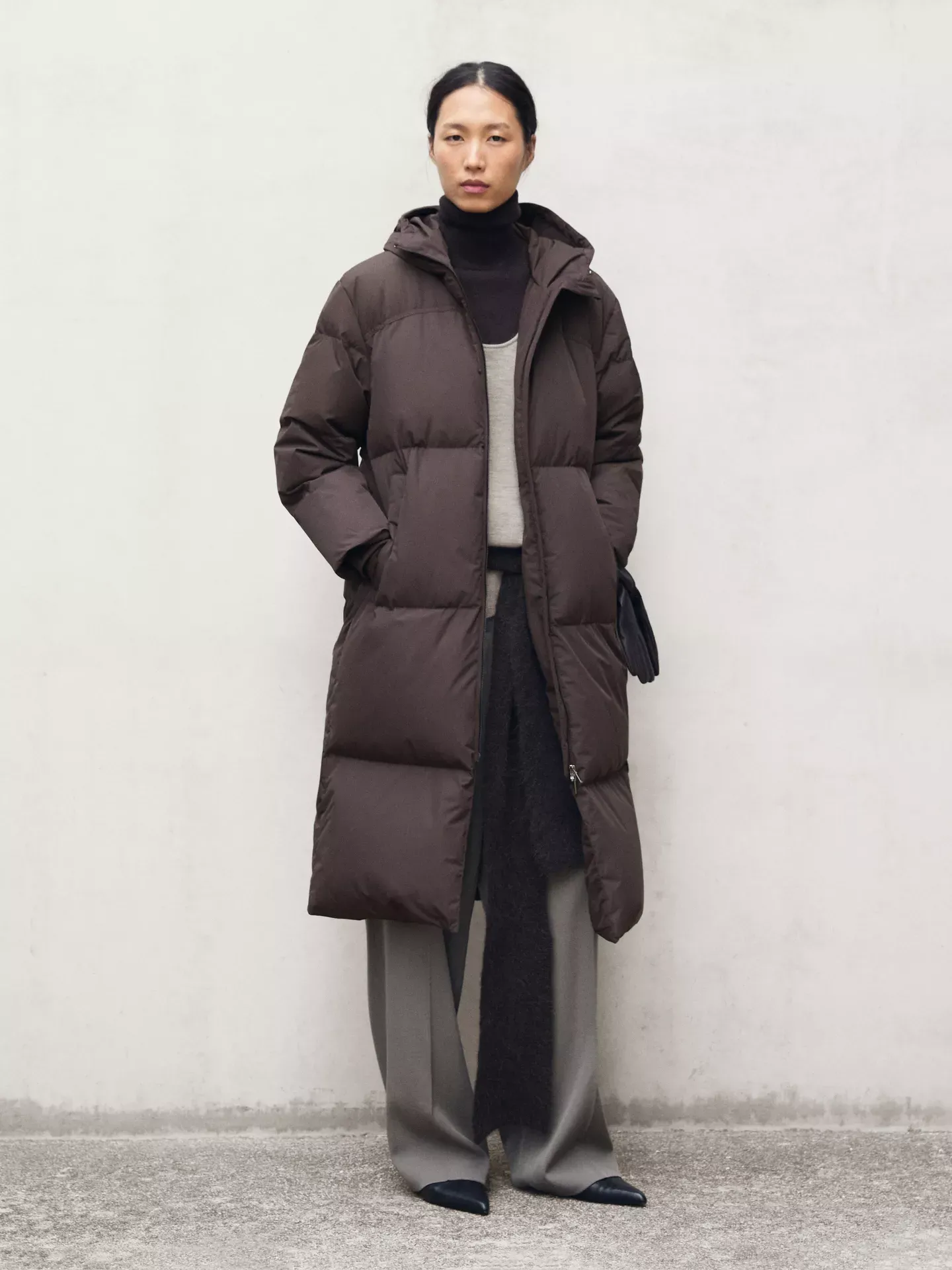 Massimo Dutti, Long Water-Repellent Puffer Down Jacket With Hood