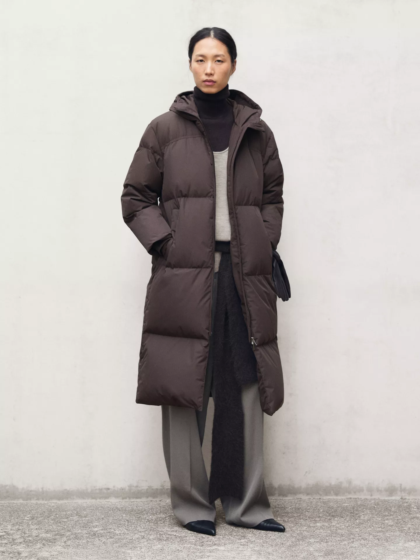 Massimo Dutti, Long Water-Repellent Puffer Down Jacket With Hood