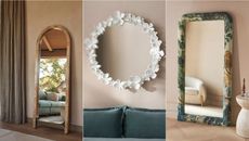 Three panel image showing three different Anthropologie mirrors