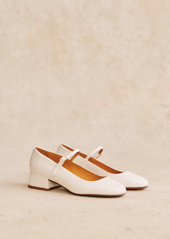 Angelique Mary Janes - White Lacquer - Patent Cowide Leather - S&amp;eacute;zane