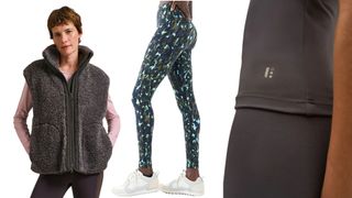 A selection of BAM sportswear, including gilet, leggings, and workout top