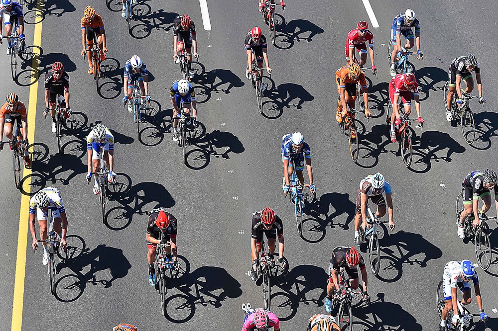 The peloton in action during Oman's final stage.