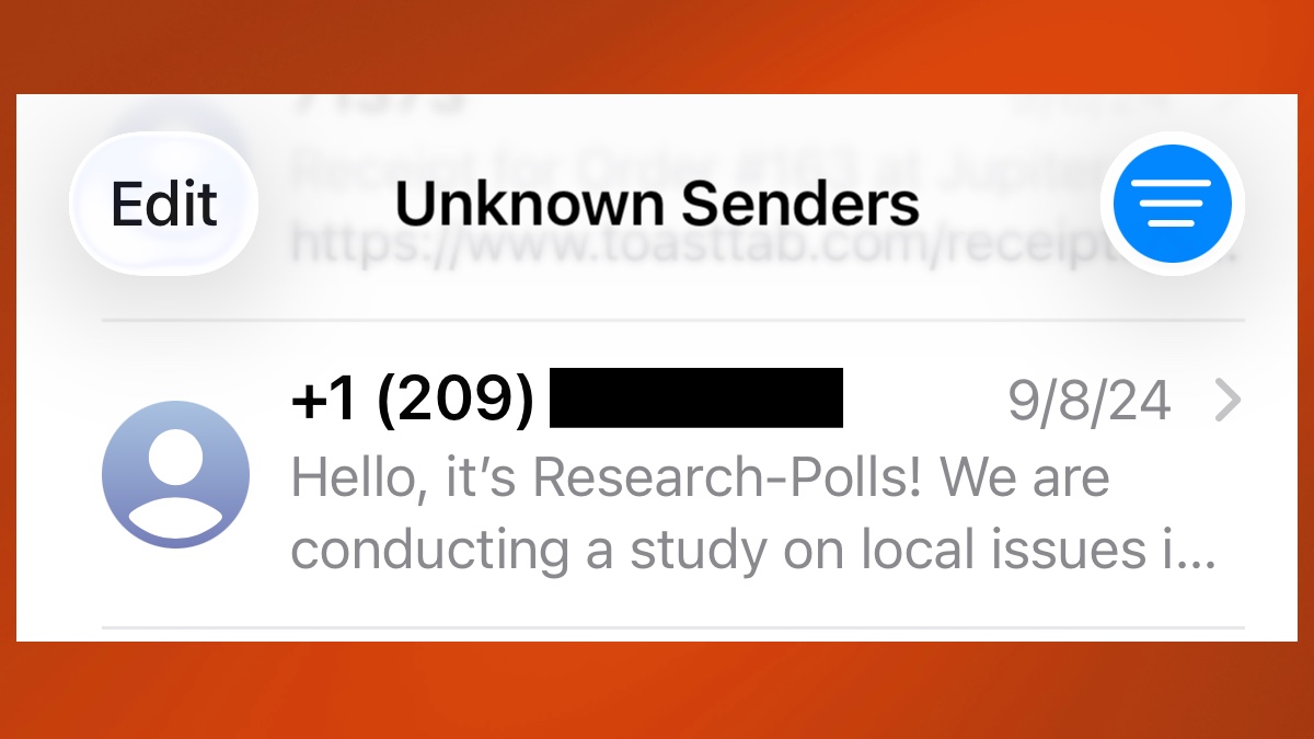 Text from an unknown sender in ios 26
