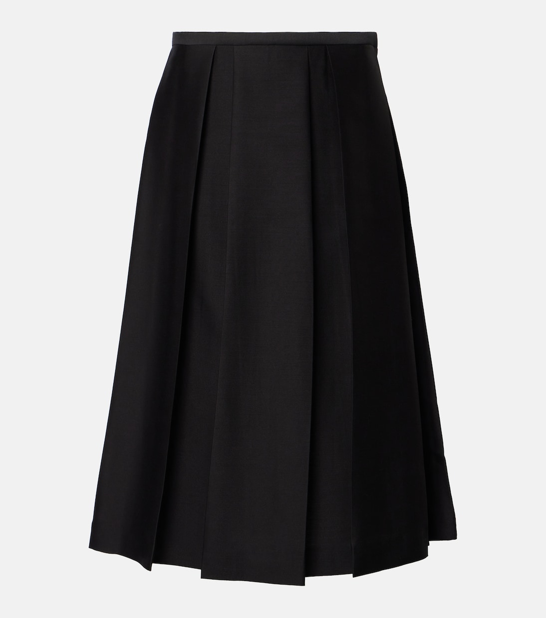 Pleated Wool and Silk Midi Skirt