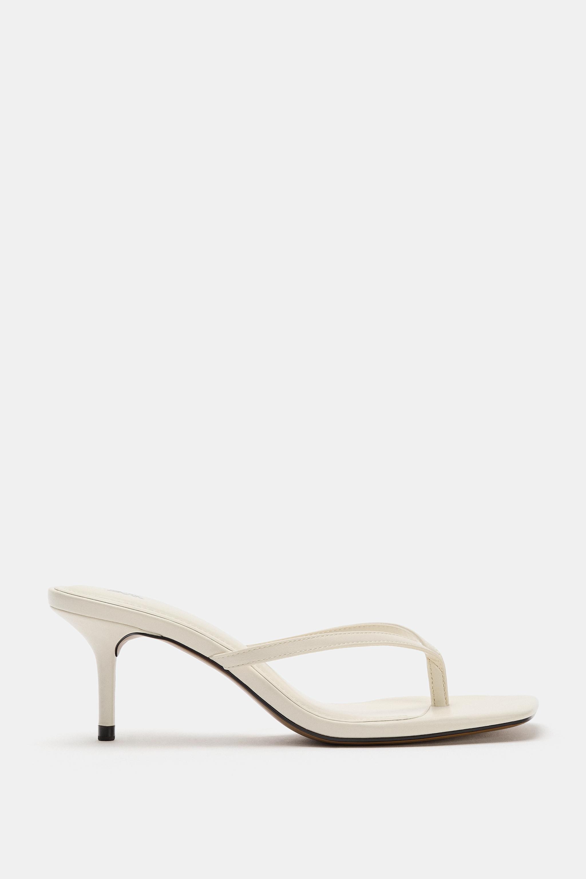 Square Toe Heeled Sandals - Off White - 5