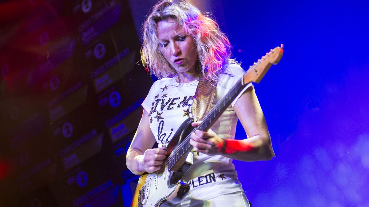 Ana Popovic performs at Cheltenham Jazz Festival 2019 on May 02, 2019 in Cheltenham, England. She is playing her 1964 Fender Stratocaster, which she calls her favorite guitar