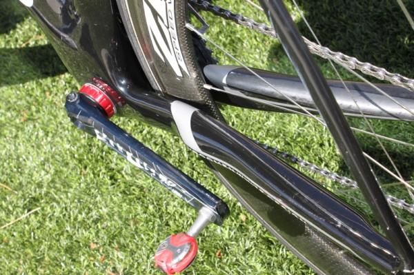 The chainstays are flared for aerodynamics, a byproduct is added stiffness.